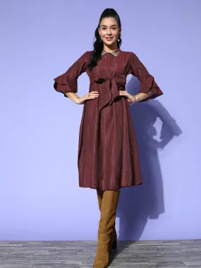 Women Maroon Cotton Lurex Dress