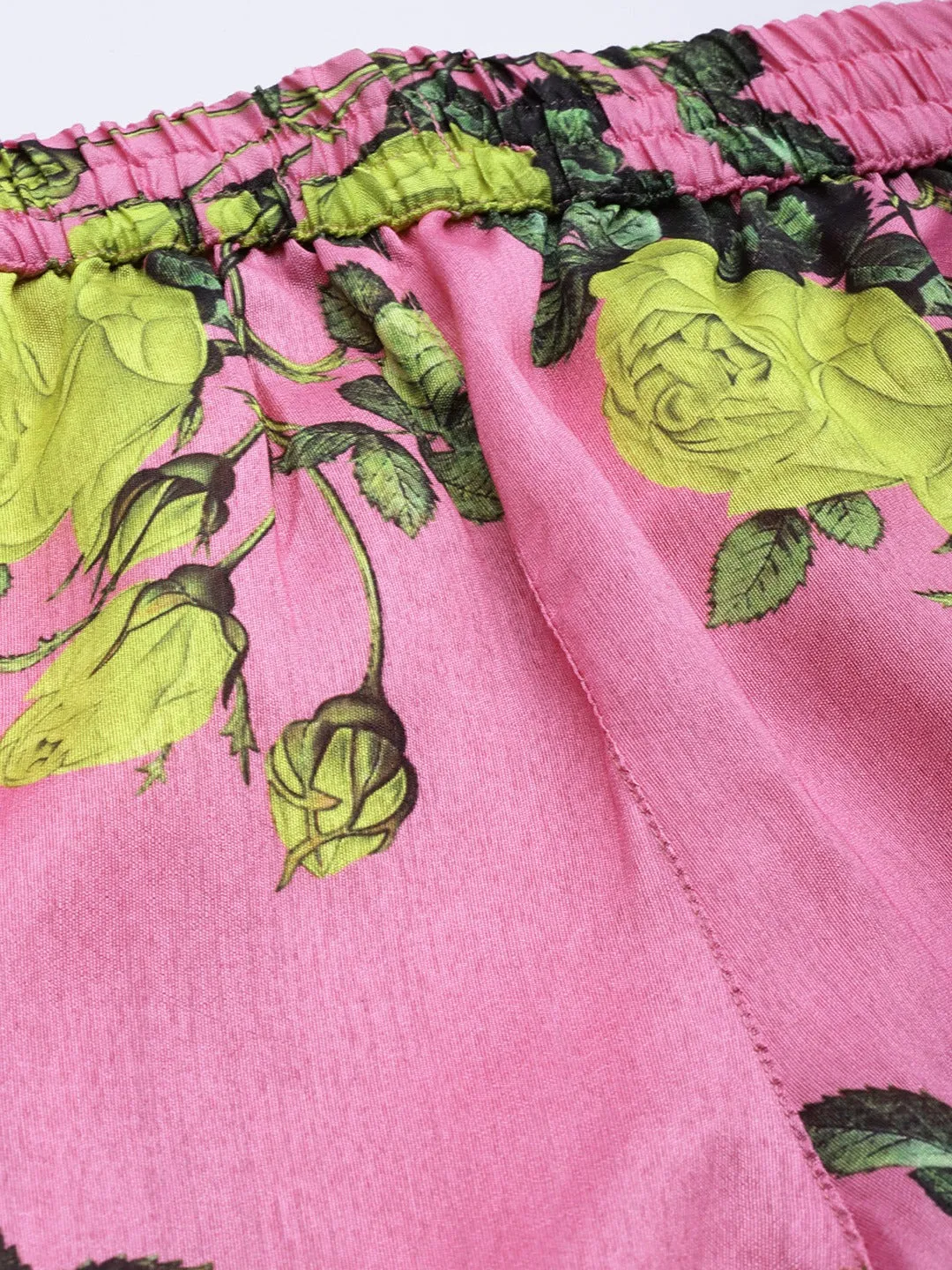 Women Pink Floral Polysilk Palazzo Pants