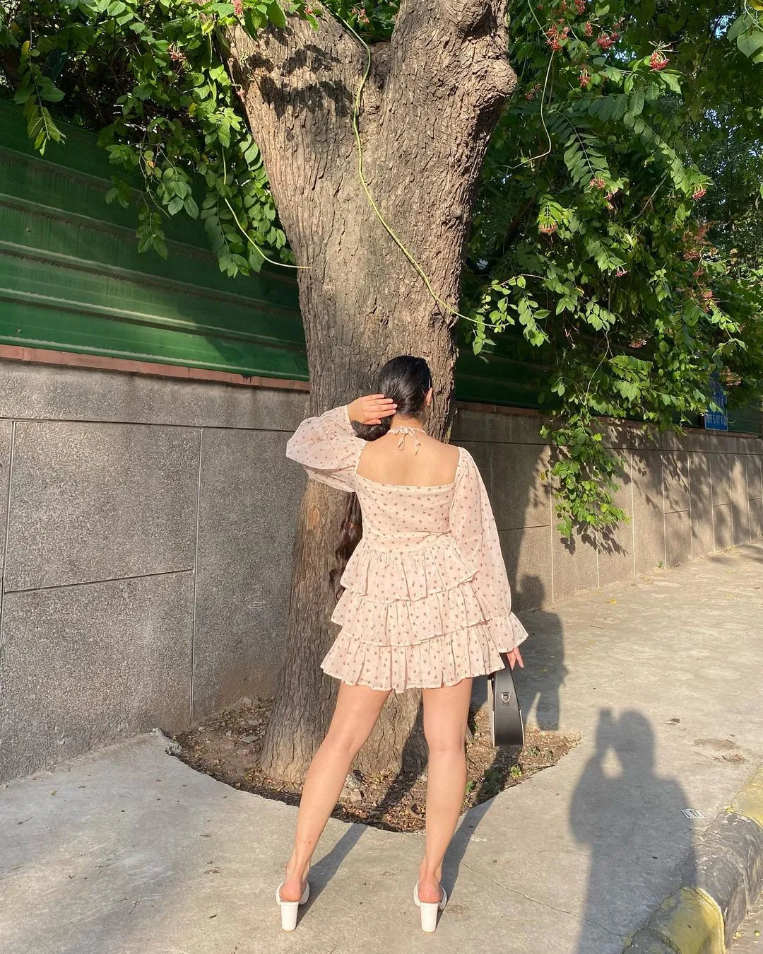 Yvette beige floral padded dress