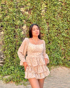 Yvette beige floral padded dress