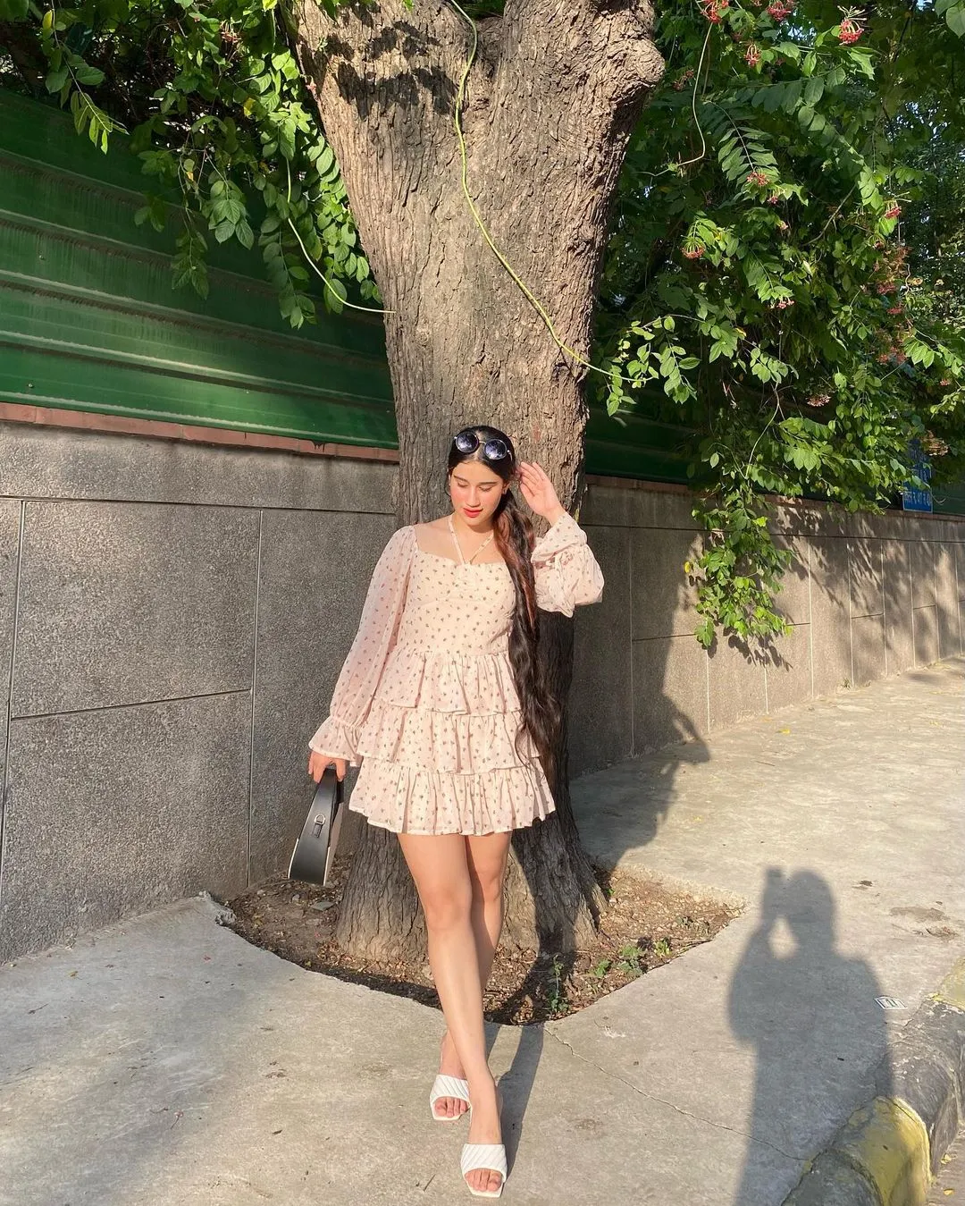Yvette beige floral padded dress