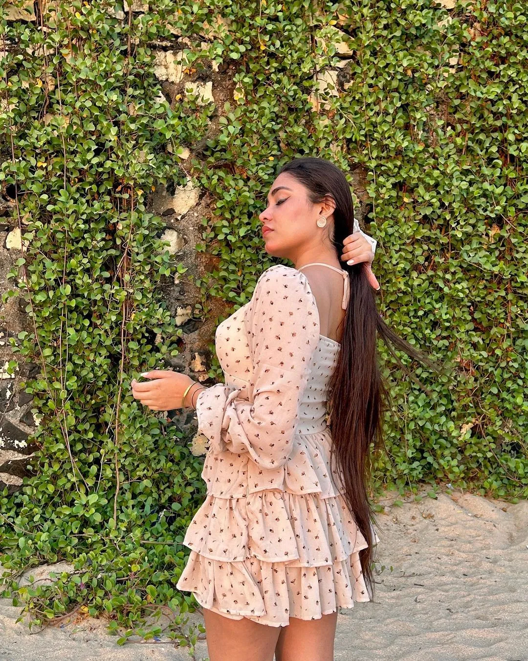 Yvette beige floral padded dress
